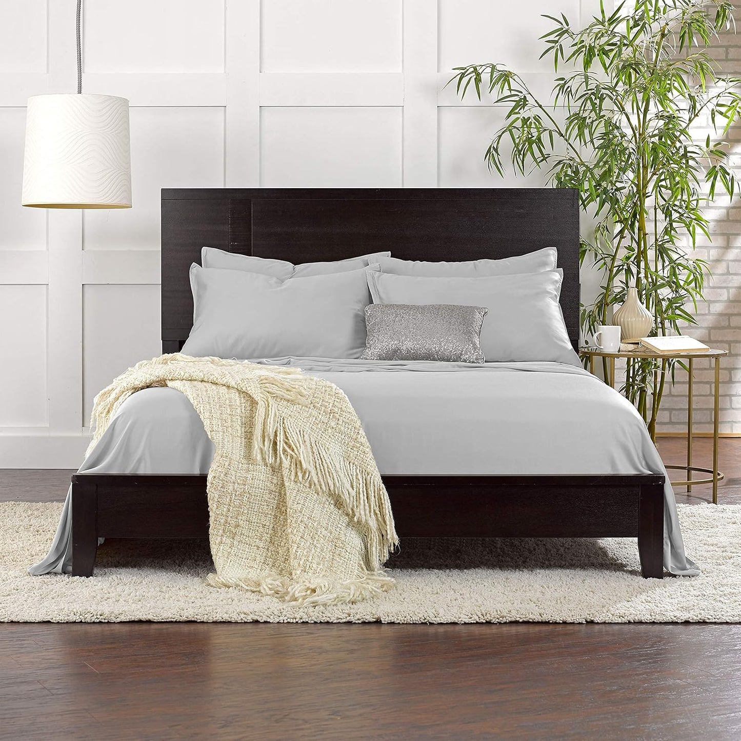 Pure Bamboo Queen Sheets - Luxuriously Soft 100% Organic Viscose Bed Sheet Set | Cooling & Durable (Queen, Silver Pearl)