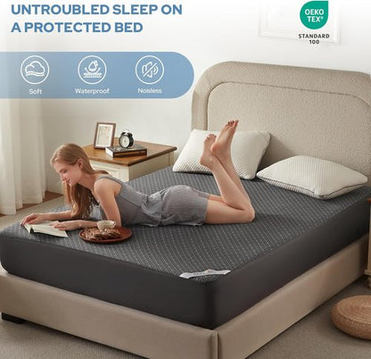 BEDLORE Twin Mattress Protector - Waterproof Noiseless Cover with Stretchable Pockets | Soft, Breathable, Machine Washable (Dark Gray)