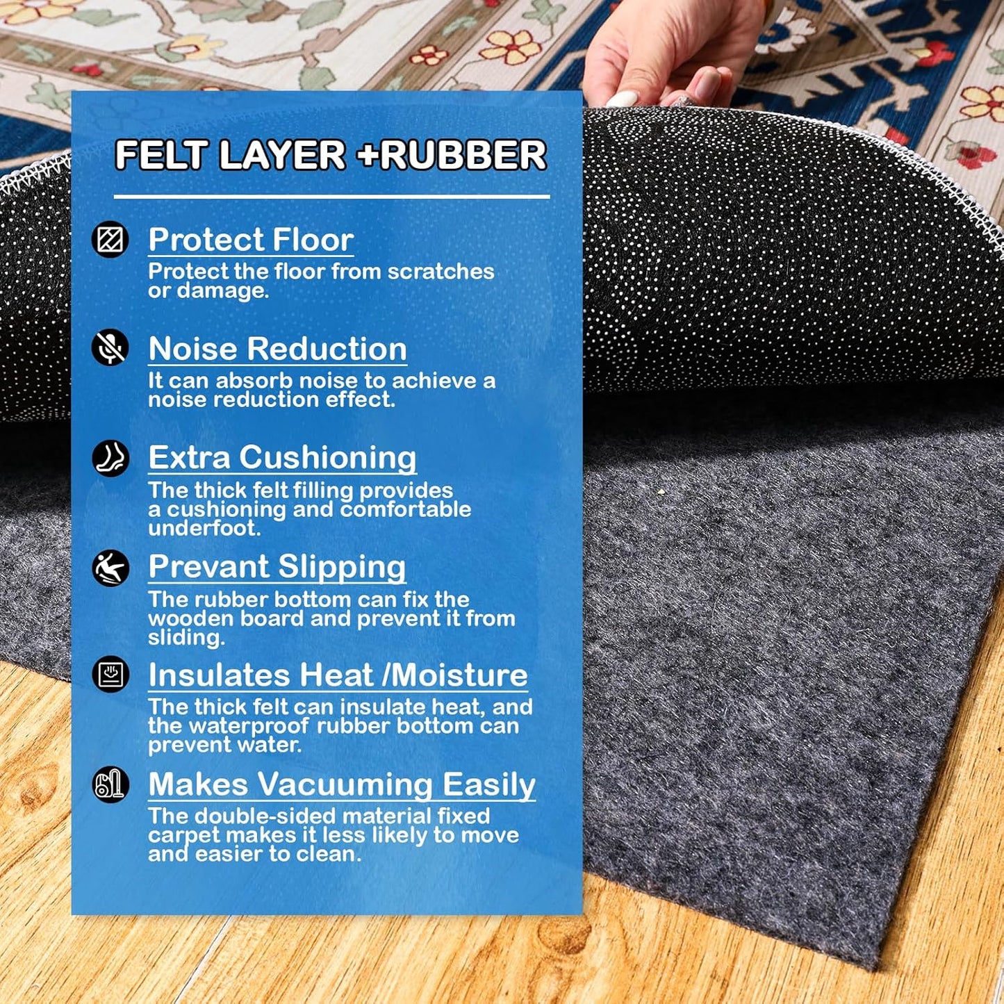 Skiennix Non-Slip Rug Pad - 100% Waterproof & Durable 5 x 7 ft for All Floors | Secure & Safe