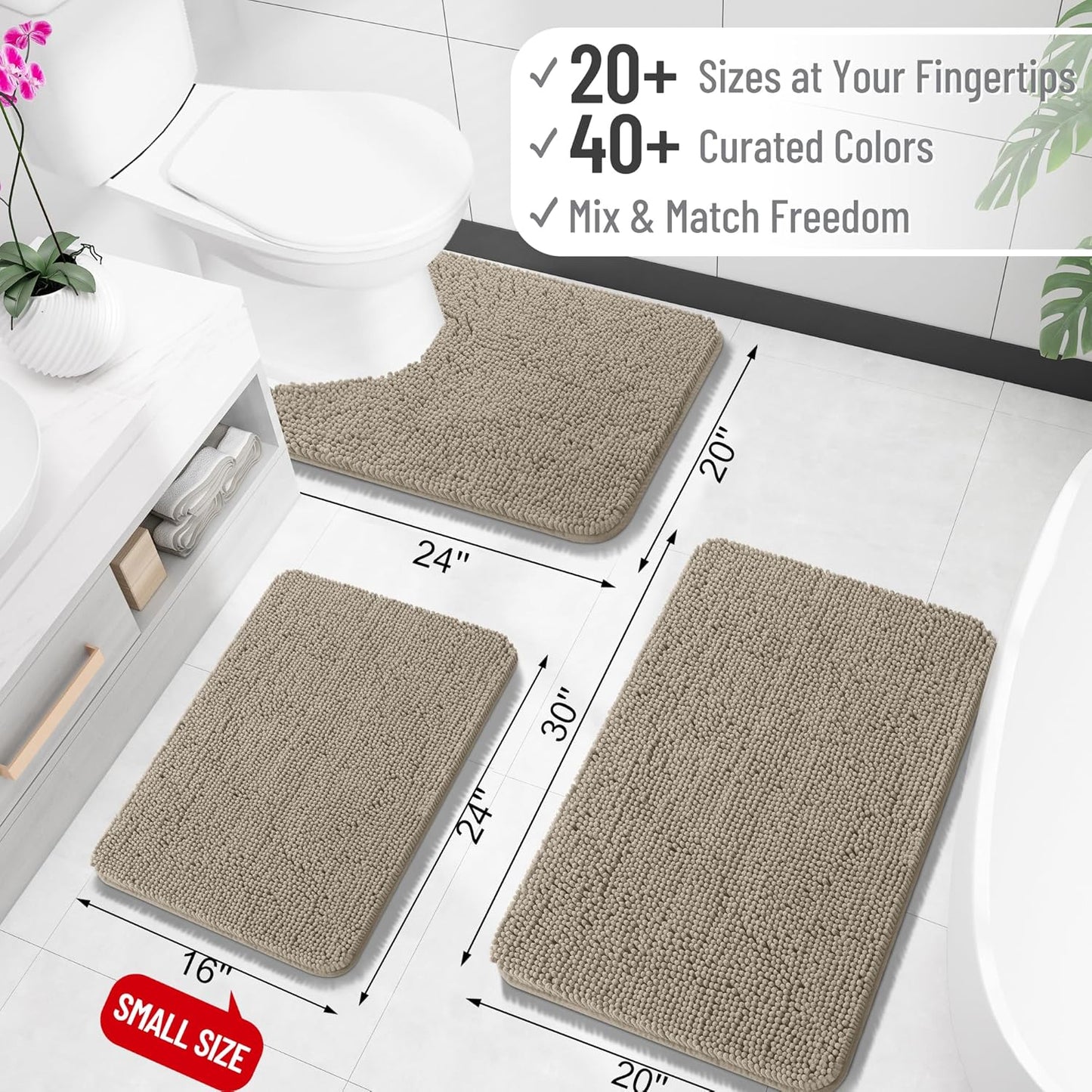 OLANLY Large Bathroom Rugs - Extra Soft Chenille Bath Mats | Quick Dry, Machine Washable, 40x32, Warm Taupe