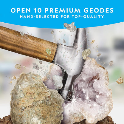 National Geographic Break Open Geodes Kit - 10 Premium Geodes with Goggles & Display Stands | Perfect STEM Science Gift for Kids