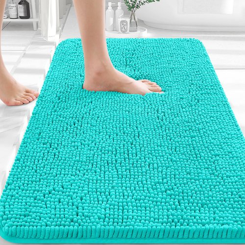 OLANLY Bathroom Rugs 36x24, Extra Soft Absorbent Chenille Bath Rugs, Rubber Backing Quick Dry, Machine Washable Bath Mats for Bathroom Floor, Tub and Shower, Home Decor Accessories, Teal