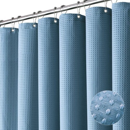 Dynamene Stall Fabric Shower Curtain - 36x72 Waffle Weave Weighted Cloth Shower Curtains for Bathroom, Neutral Heavy Duty Hotel Spa Luxury Bath Curtain Set with 6 Plastic Hooks, Moonlight Blue