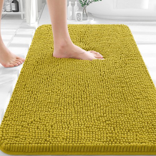 OLANLY Bathroom Rugs 30x20, Extra Soft Absorbent Chenille Bath Rugs, Rubber Backing Quick Dry, Machine Washable Bath Mats for Bathroom Floor, Tub and Shower, Home Decor Accessories, Deep Mustard