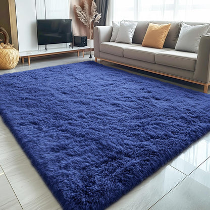 OLANLY Large Area Rug - Soft Fluffy Shaggy Carpet for Living Room & Bedroom | Navy Blue 7x10