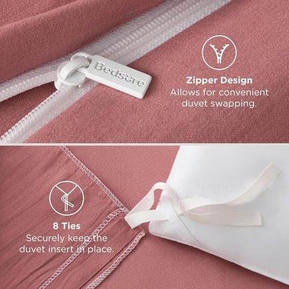 Bedsure Pink Clay Duvet Cover Set - Extra Soft Full Size Bedding, 3 Pieces with Zipper Closure, 80x90 Inches