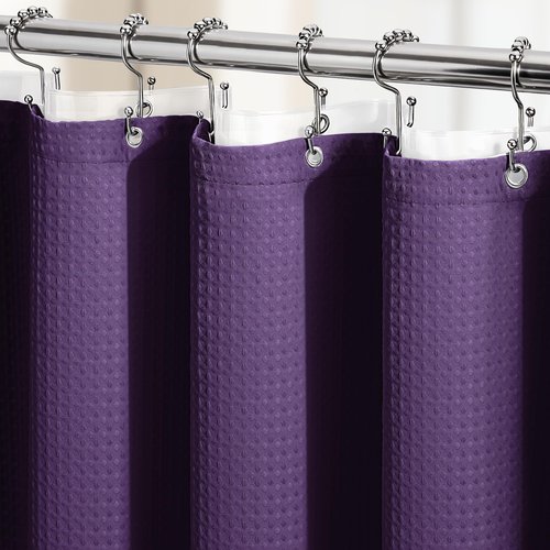 Dynamene Purple Shower Curtain and Liner Set, Waffle Weave Fabric, Waterproof Clear Liner, 256GSM Heavy Duty Weighted Hotel Luxury Cloth Shower Curtains for Bathroom with 12 Plastic Hooks, 72Wx72H
