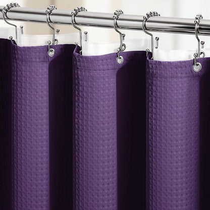 Dynamene Purple Shower Curtain and Liner Set, Waffle Weave Fabric, Waterproof Clear Liner, 256GSM Heavy Duty Weighted Hotel Luxury Cloth Shower Curtains for Bathroom with 12 Plastic Hooks, 72Wx72H