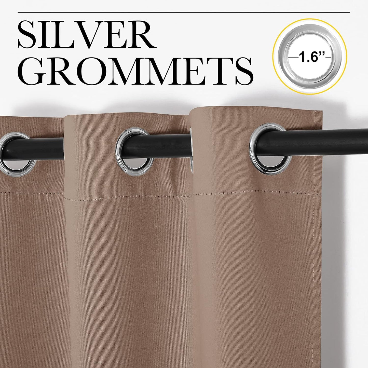 NICETOWN Light Reducing Grommet Curtains - Soft Triple Woven Drapes for Living Room | 2 Panels, W42 x L95, Cappuccino