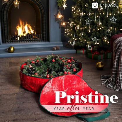 Heavy Duty Wreath Storage Bag - 24 Inch Waterproof Red Container for Year-Round Wreaths