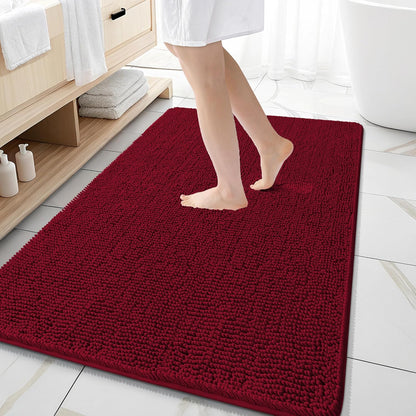 OLANLY Large Bathroom Rugs - Extra Soft Chenille Bath Mats with Rubber Backing | 59x35, Quick Dry, Red