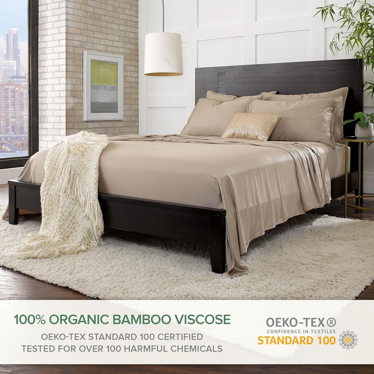 Pure Bamboo Queen Sheets - Luxuriously Soft & Cooling 100% Organic Viscose Bed Sheet Set | Sand Color