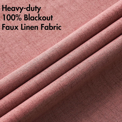 MIULEE 100% Blackout Linen Textured Curtains - Thermal Insulated Dusty Rose Drapes | 52 x 90 Inch (2 Panels)