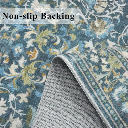 Skiennix 4x6 Living Room Area Rug - Washable Boho Non-Slip Floral Carpet for Bedroom & Kitchen