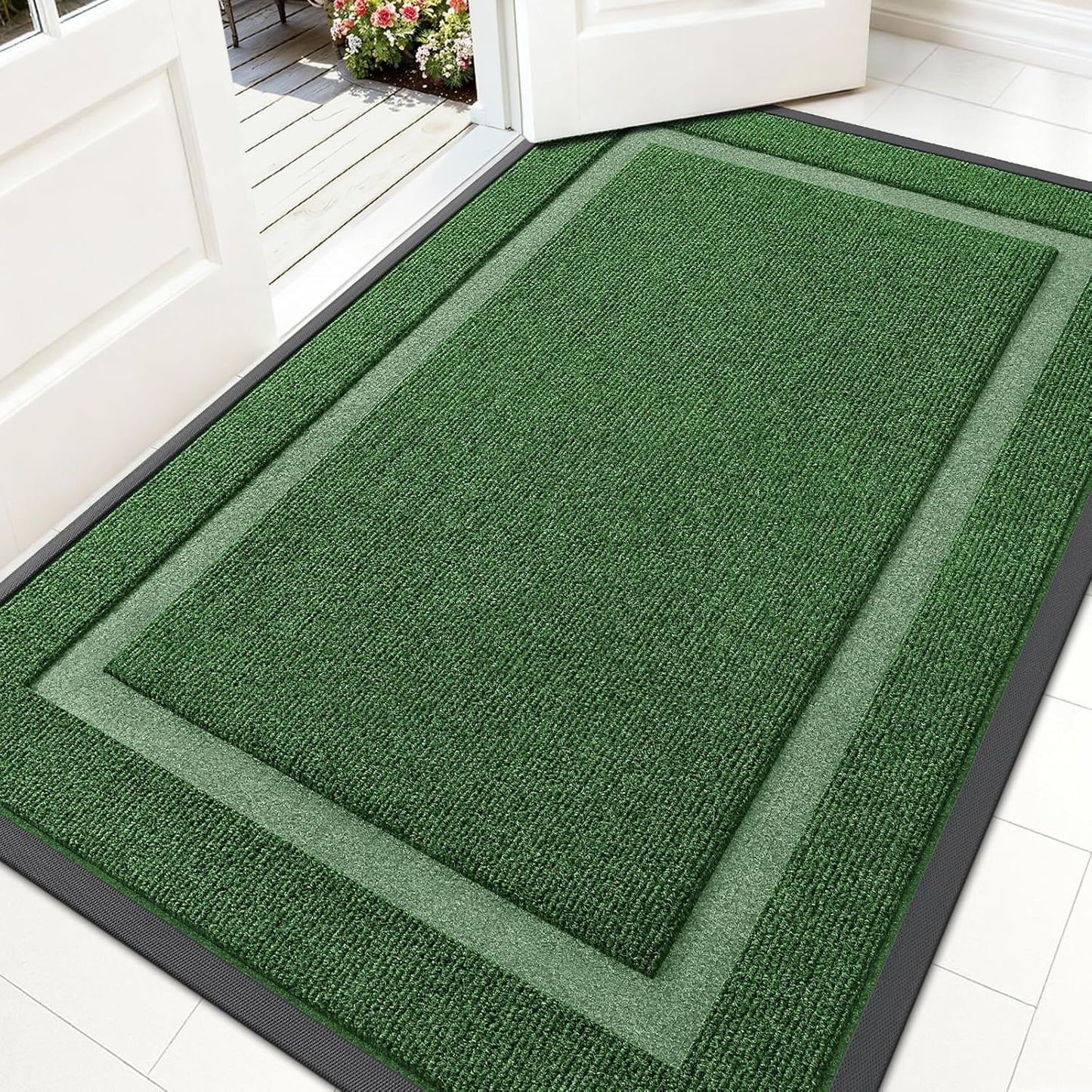 OLANLY Indoor Outdoor Front Door Mat - Waterproof All-Season Doormat, Sturdy Rubber, 59x30, Green