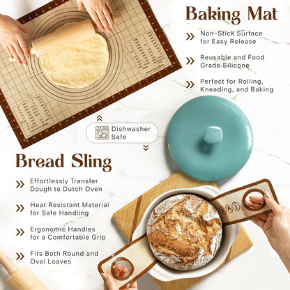 Skiennix Sourdough Starter Kit - 21 Piece Baking Supplies with 24oz Starter Jar & Rattan Baskets