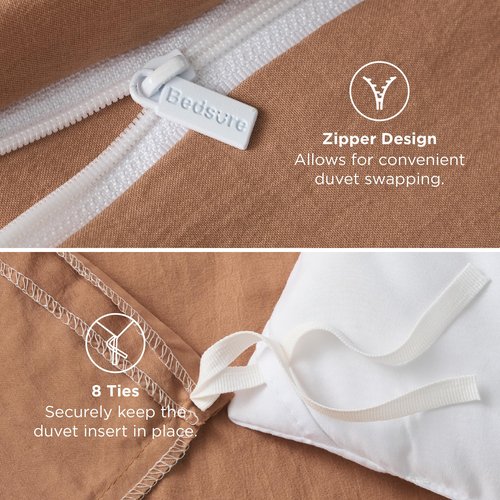 Bedsure Taupe Duvet Cover Full Size - 3 Pieces Prewashed Extra Soft Cotton-Like Bedding Set, Includes 1 Duvet Cover 80x90 Inches with Zipper Closure & 2 Pillow Shams, Comforter Not Included