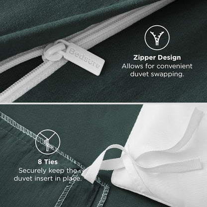 Bedsure King Size Duvet Cover Set - Extra Soft Prewashed Cotton-Like Polyester in Forest Green | 3 Pieces with Zipper Closure