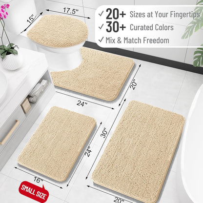 OLANLY Bath Rugs - Extra Soft Chenille with Quick-Dry Rubber Backing | 24x16 Inches, Beige