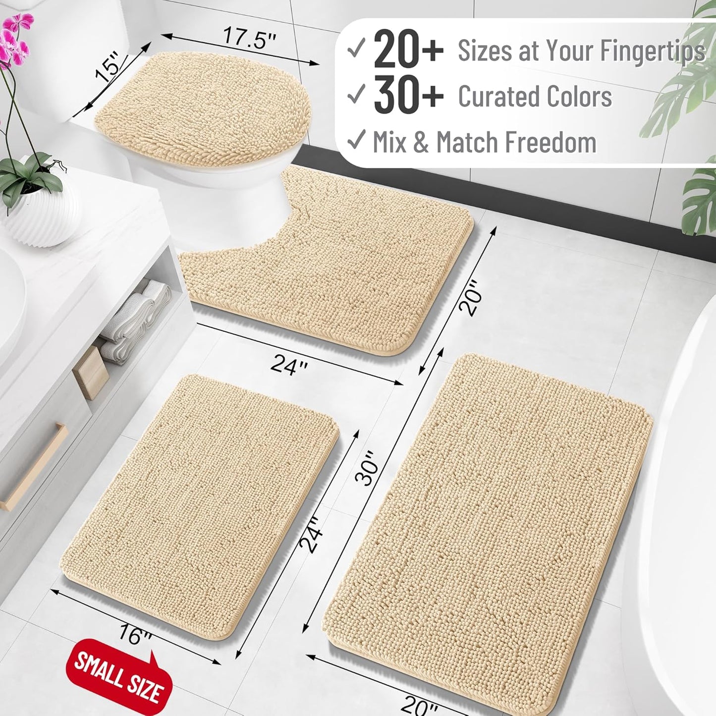 OLANLY Bathroom Rugs - Extra Soft Absorbent Chenille Mats | Quick-Dry, Machine Washable, 30x20, Beige