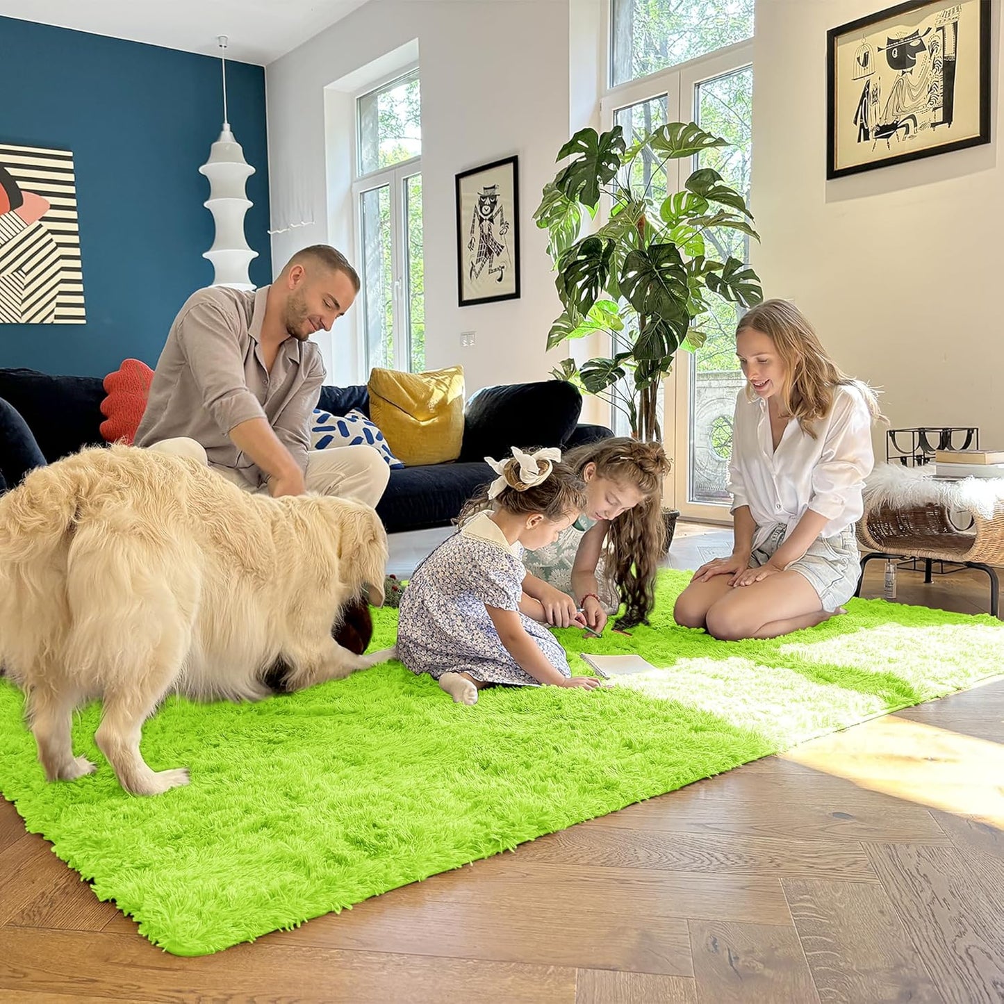 OLANLY Large Area Rug - Soft Fluffy Shaggy Indoor Carpet for Living Room & Bedroom | 8x10, Lime Green