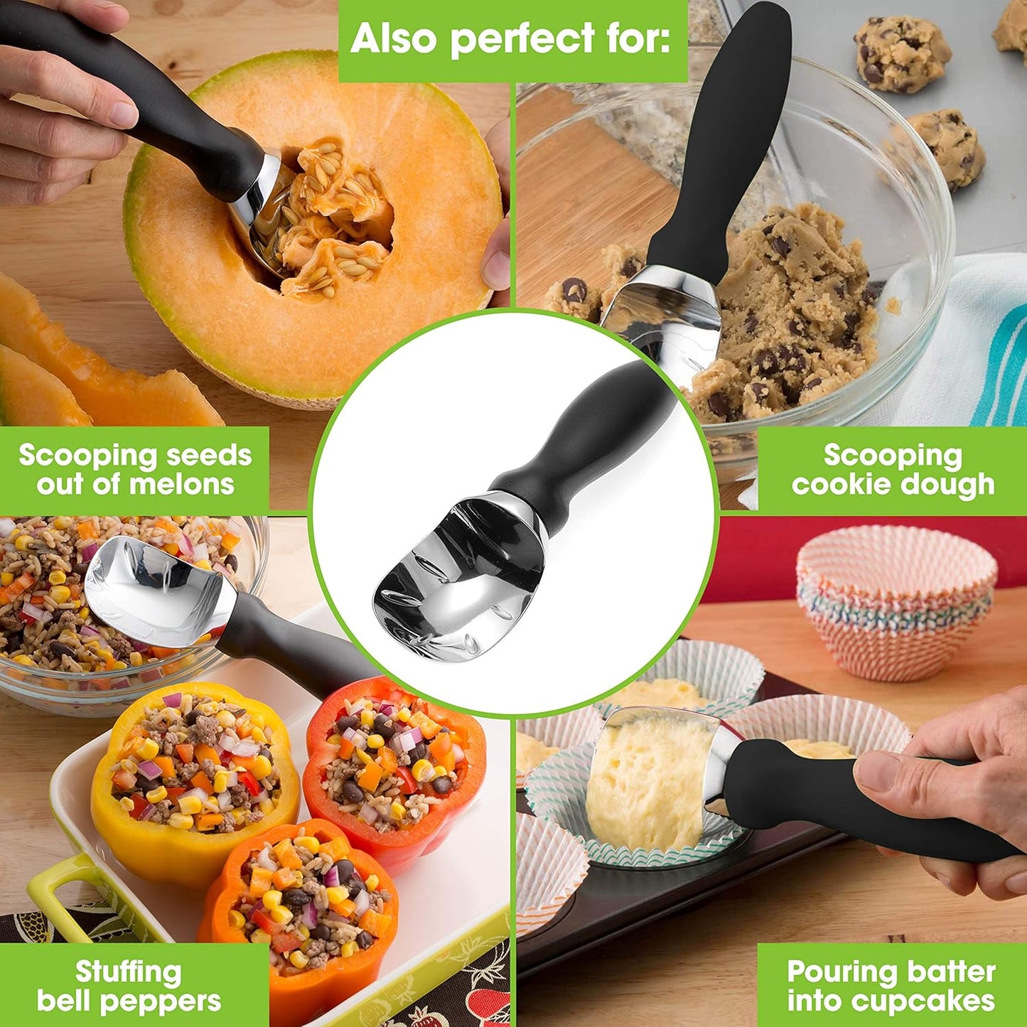 Spring Chef Premium Ice Cream Scoop & Dough Blender Set - Professional Quality - Black