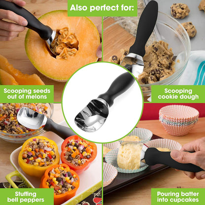 Spring Chef Premium Ice Cream Scoop - Black & Stainless Steel Measuring Spoons Set of 7