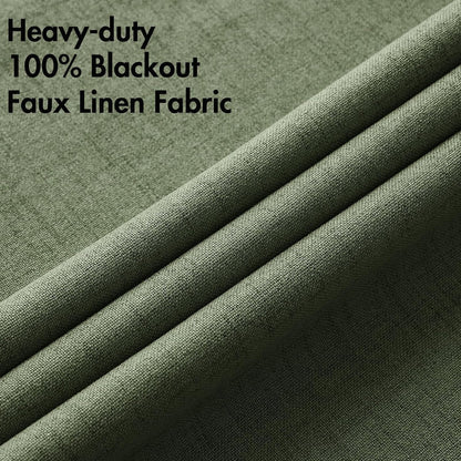 MIULEE 100% Blackout Linen Textured Curtains - Thermal Insulated Olive Green Drapes | 52 x 54 Inch (2 Panels)