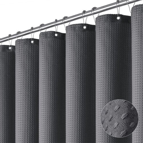 Dynamene Extra Long Shower Curtain - 84 Inch Long Charcoal Grey Waffle Weave Heavy Duty Fabric Bathroom Shower Curtain, Neutral Weighted Hotel Thick Bath Curtain Set with 12 Plastic Hooks,72x84