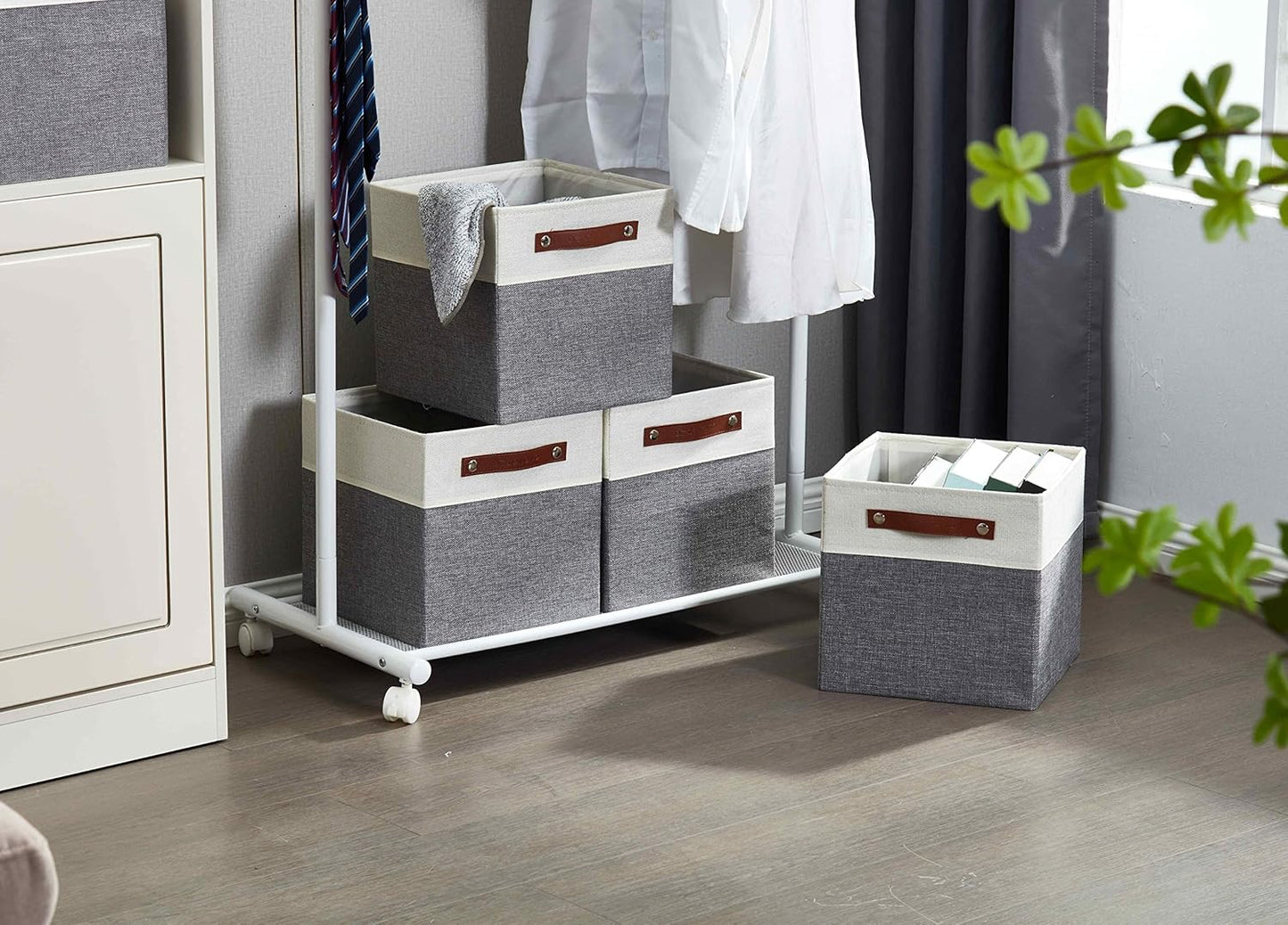 DECOMOMO Fabric Cube Storage Bins - Stylish Grey & White Storage Baskets for Kallax | 11-Inch Cube - 4 Pack