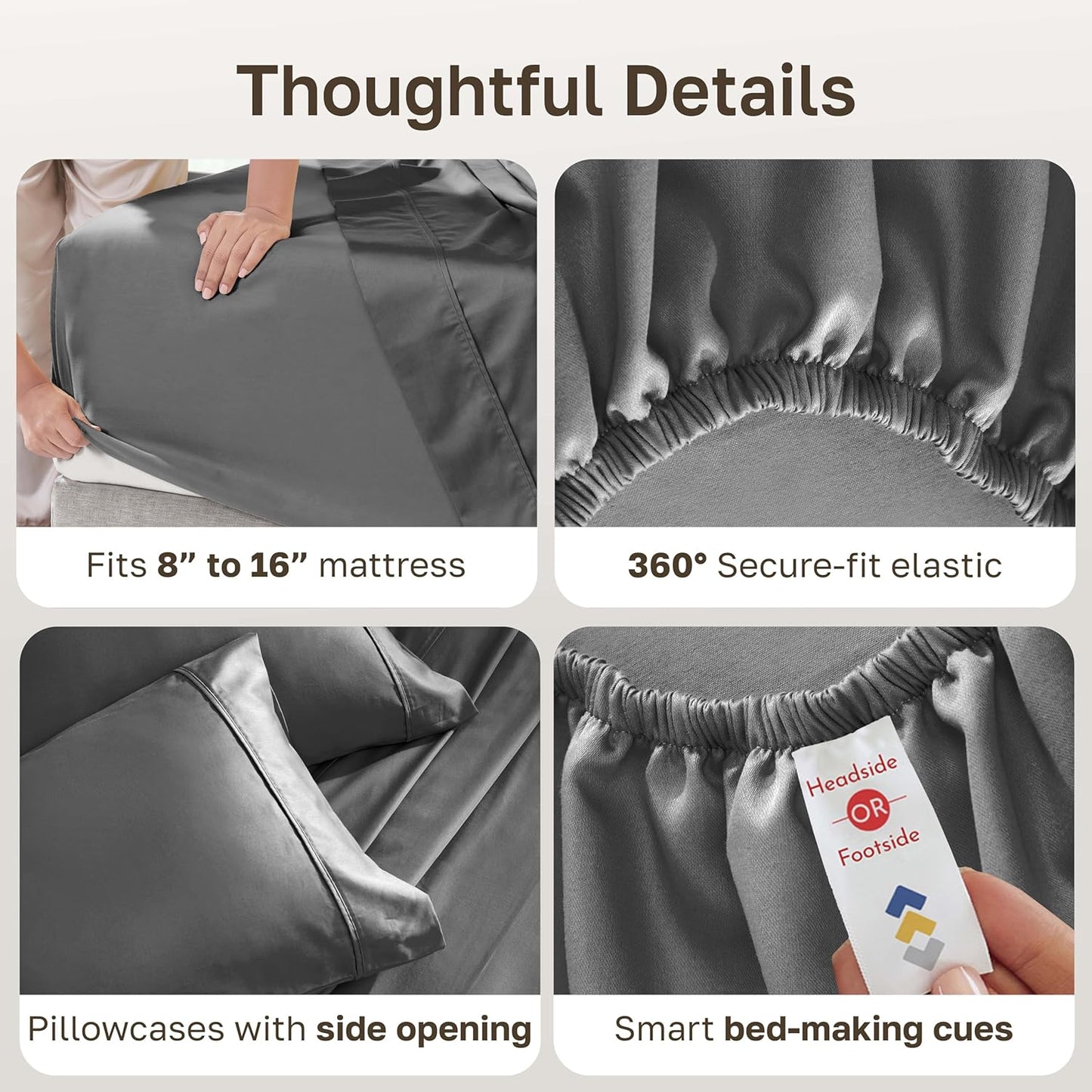 California Design Den King Sheet Set - 100% Soft Cotton, 400 Thread Count, Silky Smooth Sateen - Grey