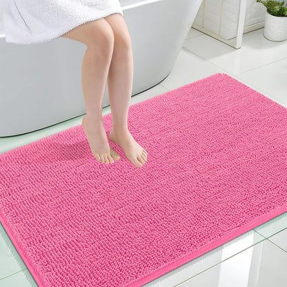OLANLY Large Bath Rugs - Extra Soft Chenille with Quick-Dry Rubber Backing | 47x32, Hot Pink