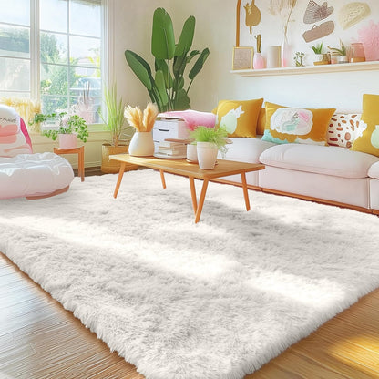 OLANLY Area Rug - Soft, Fluffy Shaggy Design for Living Room or Bedroom | Machine Washable Ivory 4x8