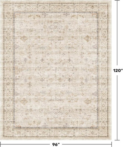 Hazo Haus Washable Ivory Living Room Rug - 8x10 Non-Slip Area Rug for Bedroom & Dining Room Decor