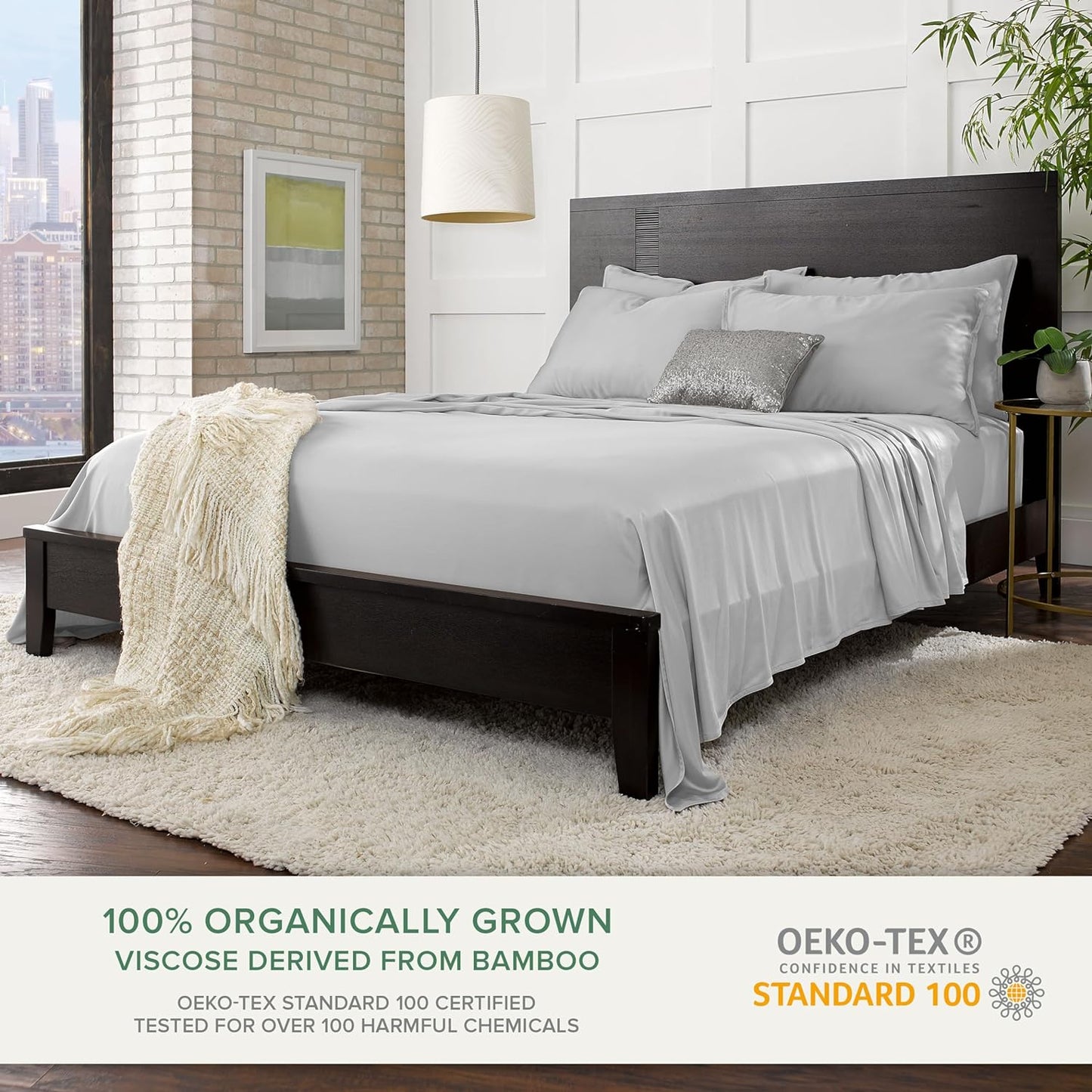 Pure Bamboo Queen Sheets - Luxuriously Soft 100% Organic Viscose Bed Sheet Set | Cooling & Durable (Queen, Silver Pearl)