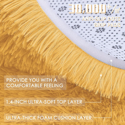 OLANLY 2x4 Machine Washable Runner Rug - Soft Fluffy Shaggy Design for Bedroom & Hallway | Mustard Yellow
