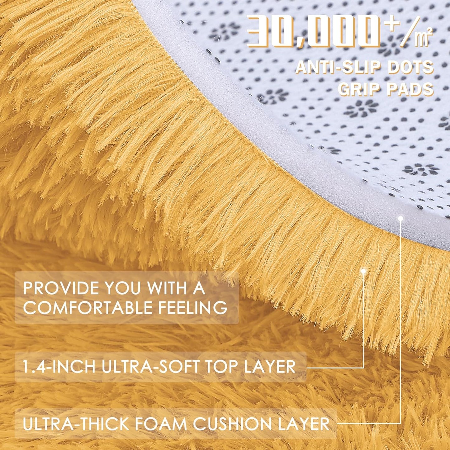 OLANLY Machine Washable 2x6 Runner Rug - Soft Fluffy Shaggy Indoor Carpet for Bedroom & Hallway | Mustard Yellow
