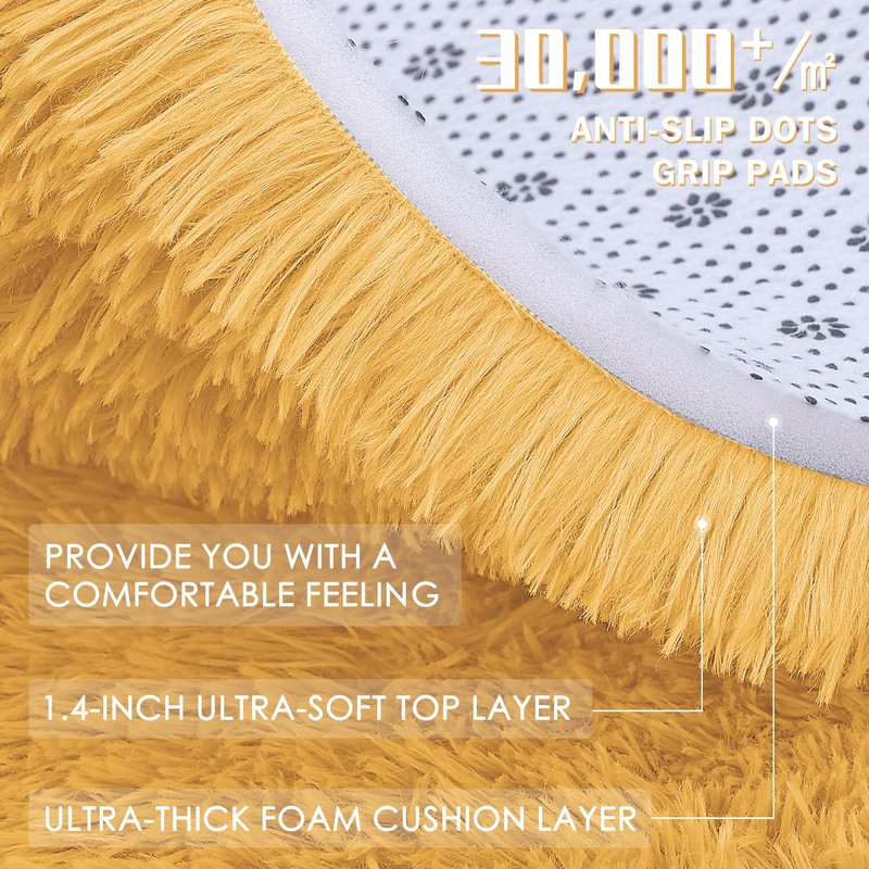 OLANLY Mustard Yellow Round Rugs for Bedroom - Machine Washable, 5 ft Circle Area Rugs for Living Room, Soft and Fluffy Shaggy Carpet for Teen Girl and Boys, Nursery Rooms, Dorms, Home Decor Aesthetic
