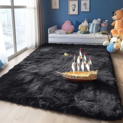 OLANLY Large Area Rug - Soft Fluffy Shaggy Carpet for Living Room & Bedroom | Machine Washable, Black