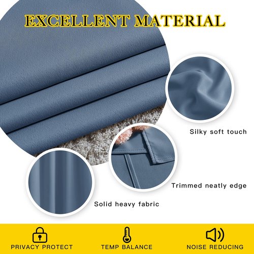 NICETOWN Stone Blue Short Curtains 36 inches Long for Kitchen, Grommet Sunlight Reducing Solid Vertical Window Treatments for Cafe & Home Office, 2 Panels, W52 x L36