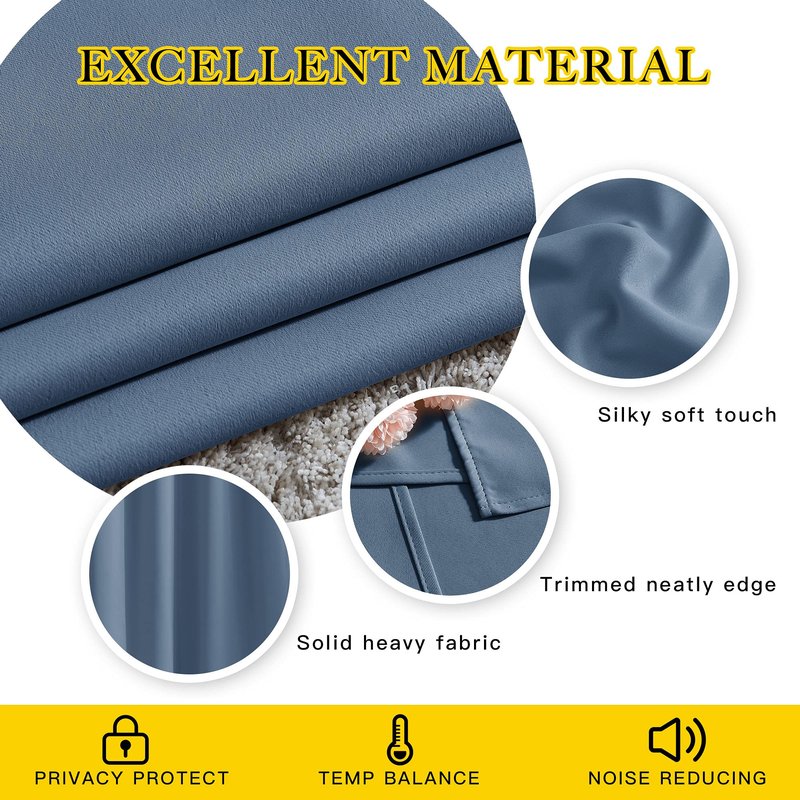 NICETOWN Bedroom Blackout Curtains and Drapes 54" L - Window Treatment Thermal Insulated Solid Grommet Blackout Draperies for Home Office (Stone Blue, 2 Panels=132" Wide)
