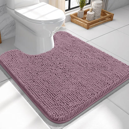 OLANLY U-Shaped Toilet Rugs - Extra Soft, Absorbent Chenille Bath Mat | 24x24, Deep Plum, Non-Slip