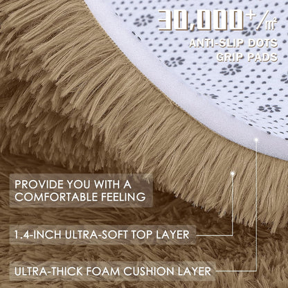 OLANLY Round Taupe Area Rug - Soft & Fluffy 6 ft Machine Washable Carpet for Bedroom & Living Room Decor