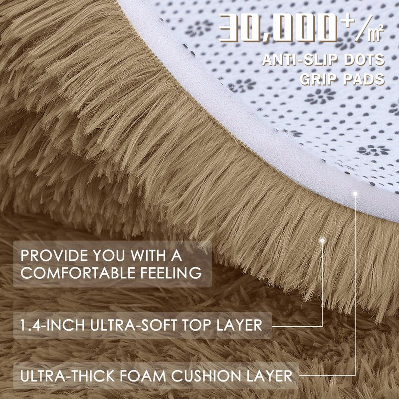 OLANLY Taupe Round Rugs for Bedroom - Machine Washable, 7 ft Circle Area Rugs for Living Room, Soft and Fluffy Shaggy Carpet for Teen Girl and Boys, Nursery Rooms, Dorms, Home Decor Aesthetic