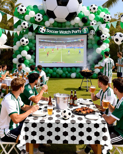 Pureegg Soccer Tablecloths - Disposable Plastic Covers for Soccer Birthday Parties | 54 x 108 Inch, 10 Pack, Green & White