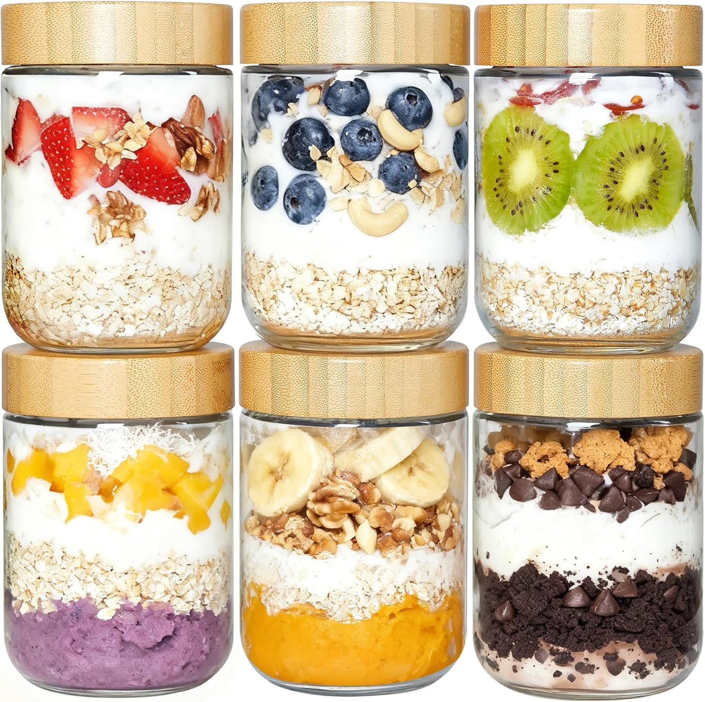 Vtopmart Glass Storage Containers - 8 Pack & Overnight Oats Jars - Durable, BPA-Free Design