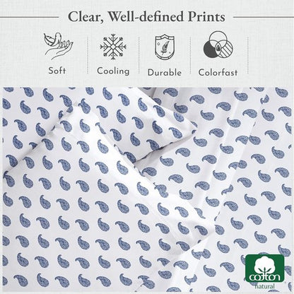 California Design Den Full Size Bed Sheets Set - 400 Thread Count, 100% Cotton, Deep Pocket - Paisley Blue