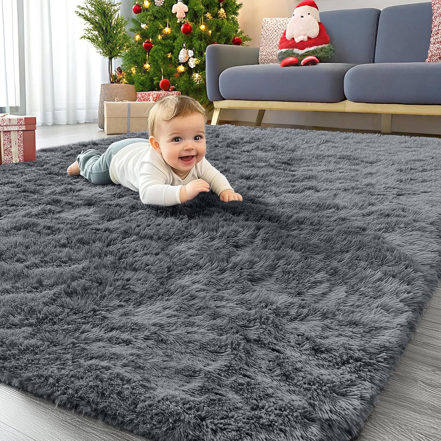 OLANLY Area Rug - Soft Fluffy Shaggy Design | Machine Washable 4x5.9 ft for Living Room & Bedroom - Grey