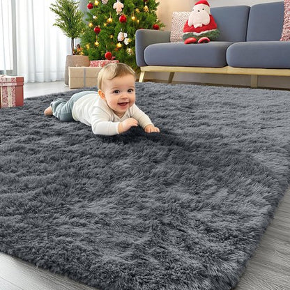 OLANLY 4x11 Area Rugs for Living Room Bedroom, Machine Washable Soft Fluffy Shaggy Bedside Rug, Indoor Floor Carpet for Kids Girls and Boys, Dorms, Nursery Rooms, Home Decor Aesthetic, Grey