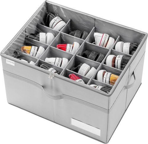 LUVHOMEE Shoe Organizer - Clear Foldable Storage Bins for 16 Pairs - Space-Saving Gray Design